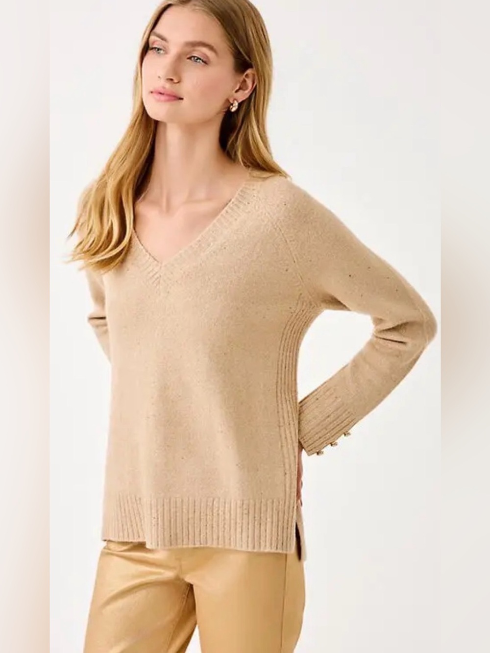 LILLY PULITZER Kaycee Sequin Knit Sweater Gold Metallic V Neck Relaxed Fit XXS - Picture 5 of 12